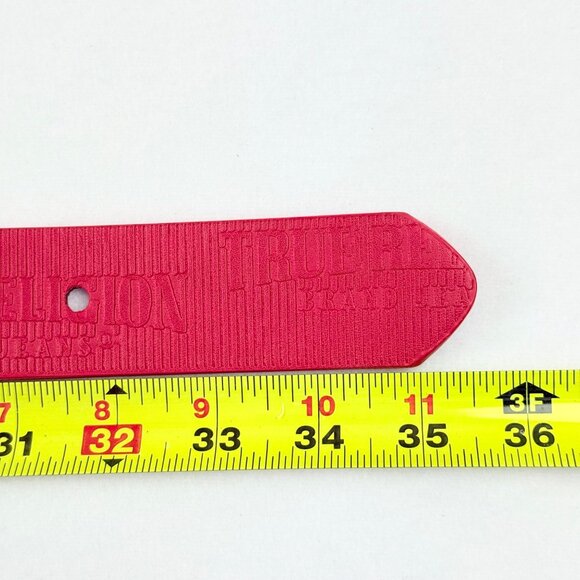 True Religion Mens Red Van Belt Textured Logo Roller Buckle Faux Leather Size 28 - Picture 11 of 13